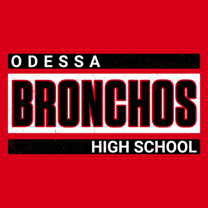 Close-up view of Odessa High School Bronchos Women's Red SoftStyle T-shirt 098