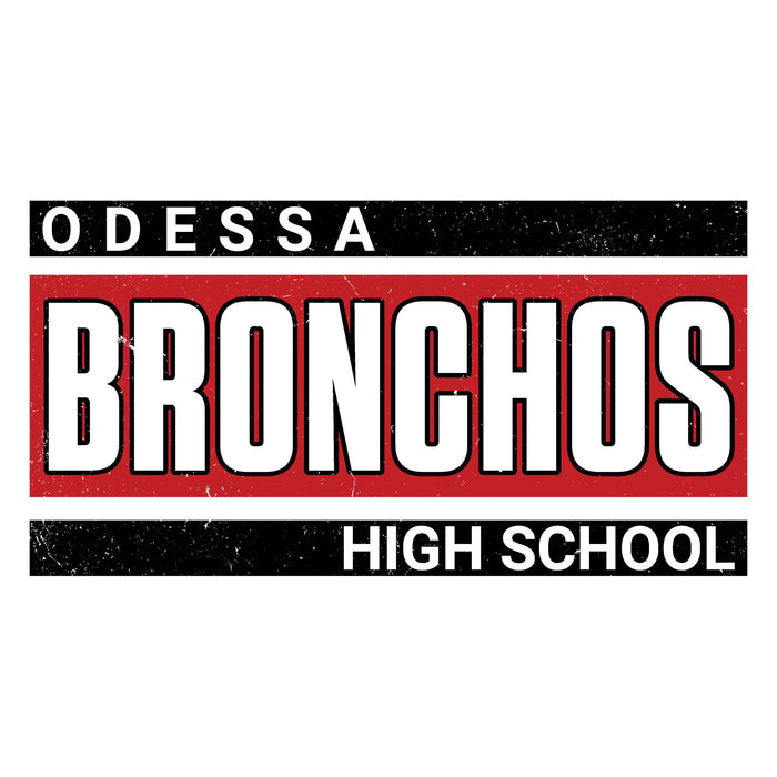 Close-up view o f Odessa High School Bronchos Unisex 3/4 sleeve Raglan T-shirt 098