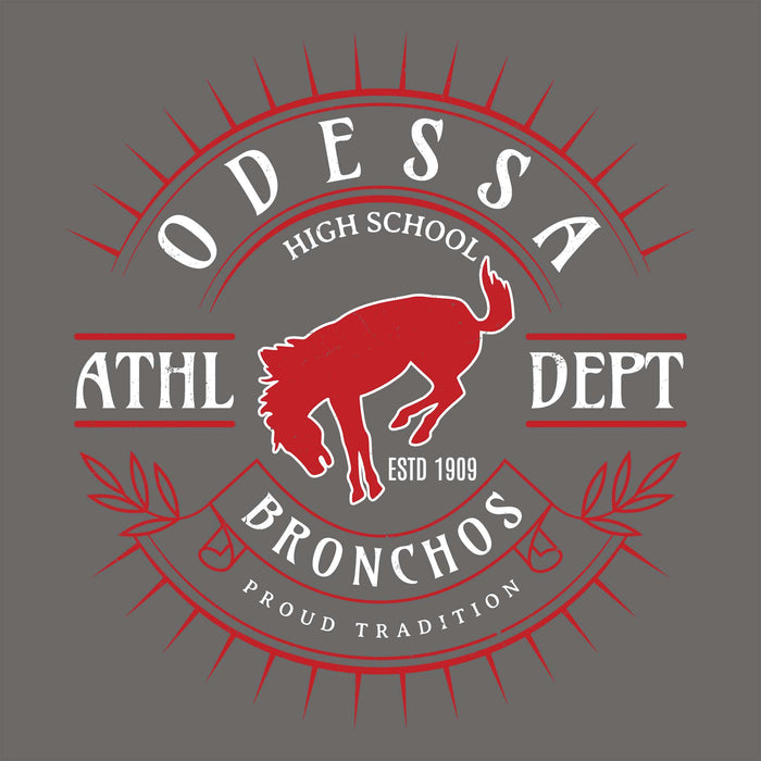 Close-up view of Odessa High School Bronchos Dark Grey Classic Unisex T-shirt 201
