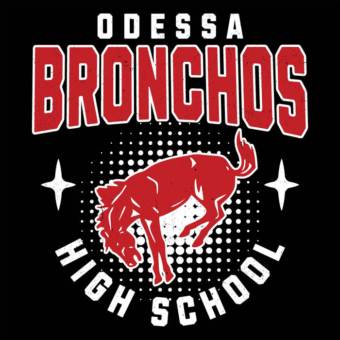 Close-up view of Odessa High School Bronchos Women's Black SoftStyle T-shirt 204