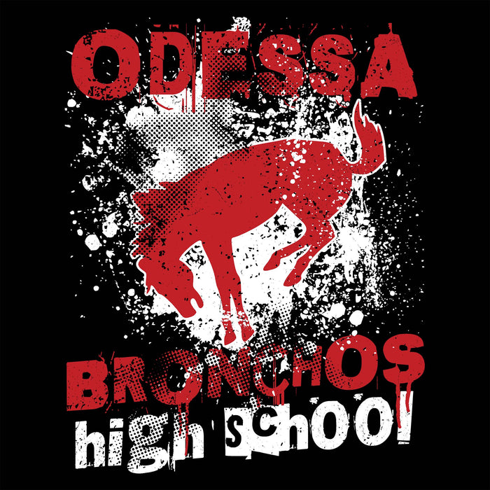 Close-up view of Odessa High School Bronchos Women's Black SoftStyle T-shirt 205