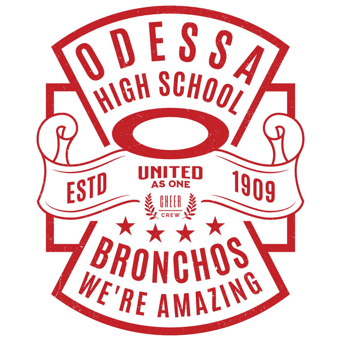 Close-up view of Odessa High School Bronchos Unisex 3/4 sleeve Raglan T-shirt 207