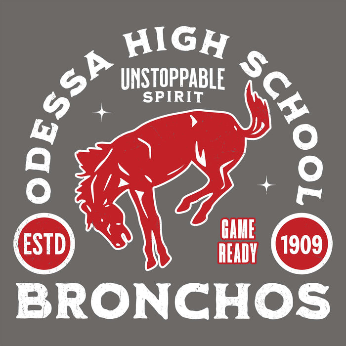 Close-up view of Odessa High School Bronchos Dark Grey Classic Unisex T-shirt 208
