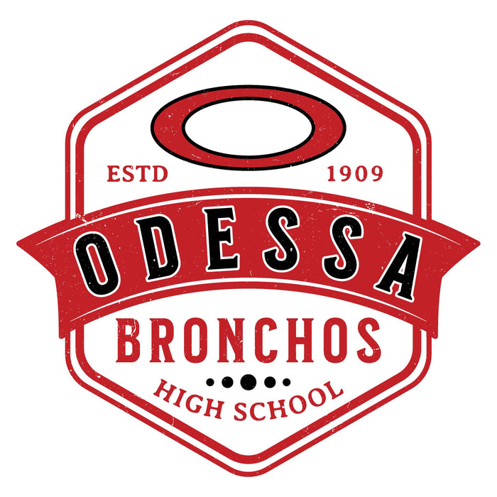 Close-up view of Odessa High School Bronchos Unisex 3/4 sleeve Raglan T-shirt 209