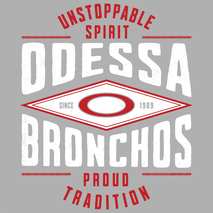 Close-up view of Odessa High School Bronchos Unisex 3/4 sleeve Raglan T-shirt 210