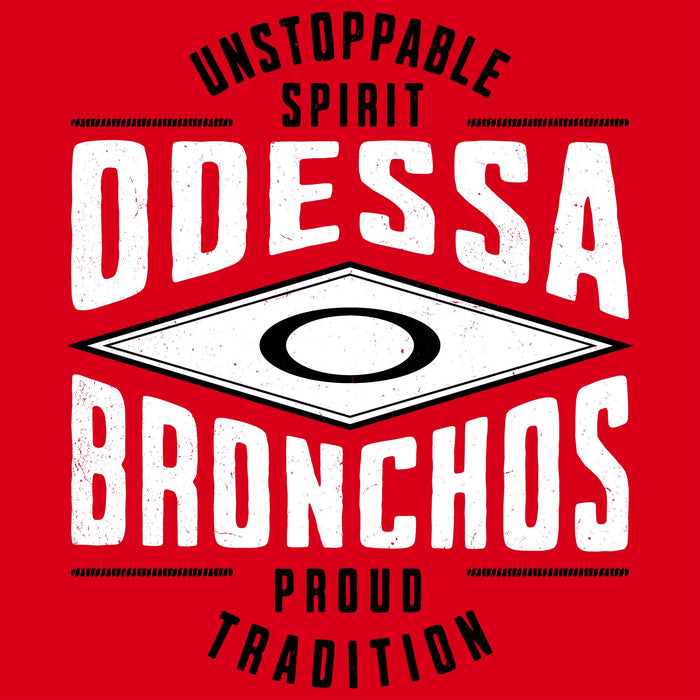 Close-up view of Odessa High School Bronchos Women's Red SoftStyle T-shirt 210