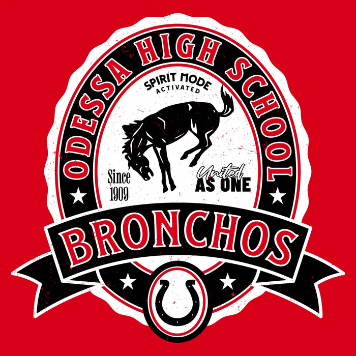 Close-up view of Odessa High School Bronchos Women's Red SoftStyle T-shirt 212