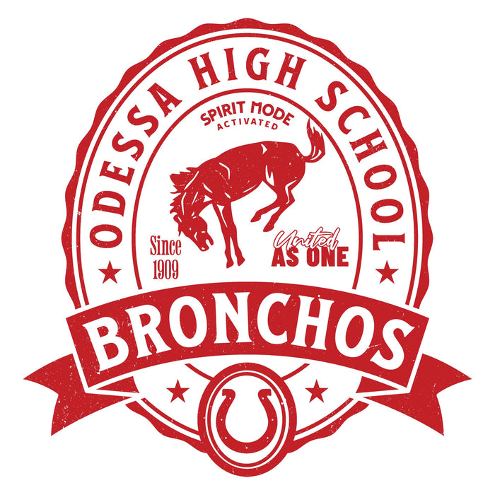 Close-up view of Odessa High School Bronchos Unisex 3/4 sleeve Raglan T-shirt 212
