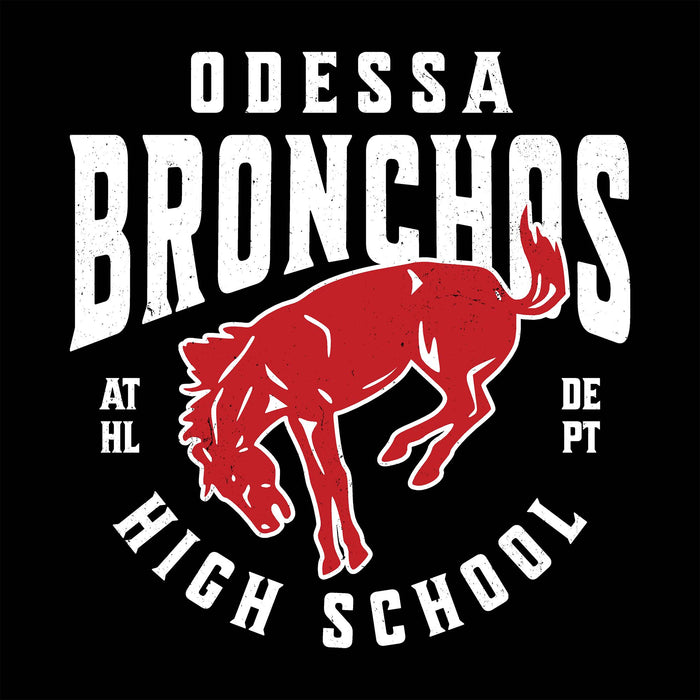 Close-up view of Odessa High School Bronchos Women's Black SoftStyle T-shirt 213