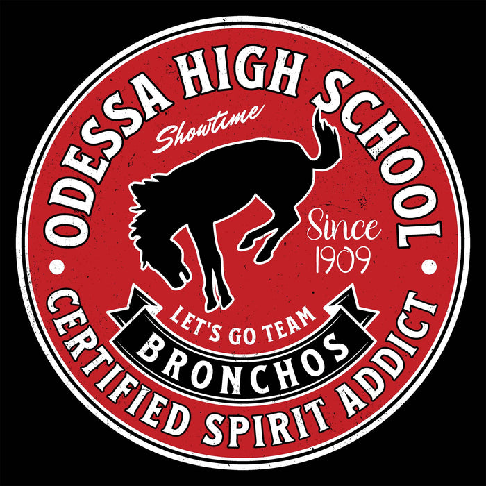 Close-up view of Odessa High School Bronchos Women's Black SoftStyle T-shirt 215