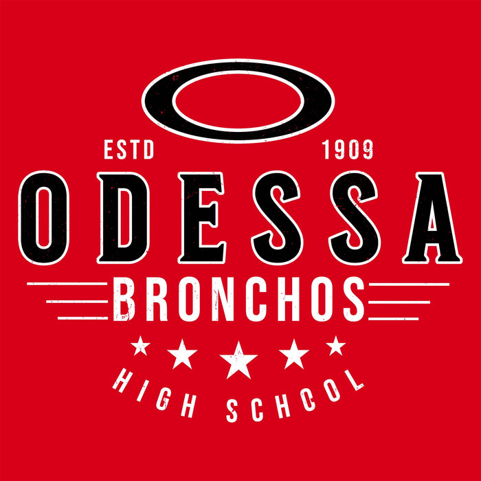 Close-up view of Odessa High School Bronchos Women's Red SoftStyle T-shirt 217