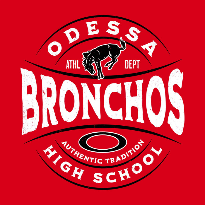 Close-up view of Odessa High School Bronchos Red Classic Unisex T-shirt 218