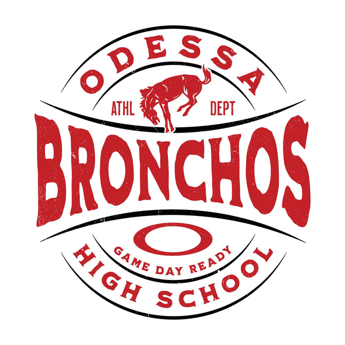 Close-up view of Odessa High School Bronchos Unisex 3/4 sleeve Raglan T-shirt 218