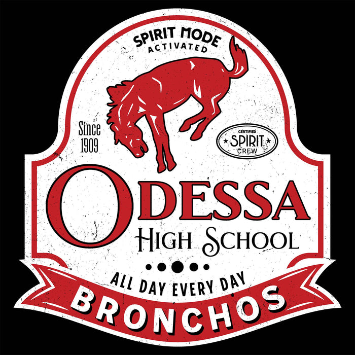 Close-up view of Odessa High School Bronchos Women's Black SoftStyle T-shirt 219