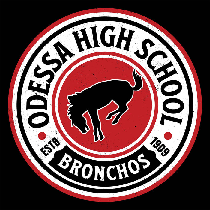 Close-up view of Odessa High School Bronchos Women's Black SoftStyle T-shirt 220