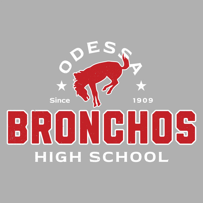 Close-up view of Odessa High School Bronchos Unisex 3/4 sleeve Raglan T-shirt 222