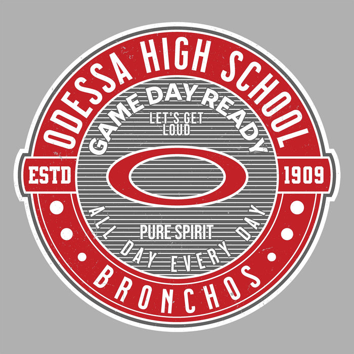 Close-up view of Odessa High School Bronchos Unisex 3/4 sleeve Raglan T-shirt 224