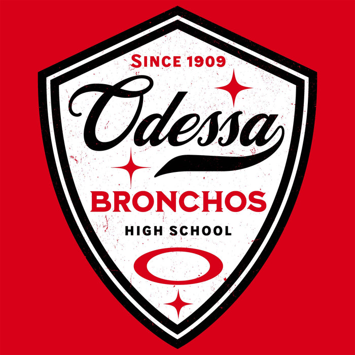 Close-up view of Odessa High School Bronchos Women's Red SoftStyle T-shirt 225
