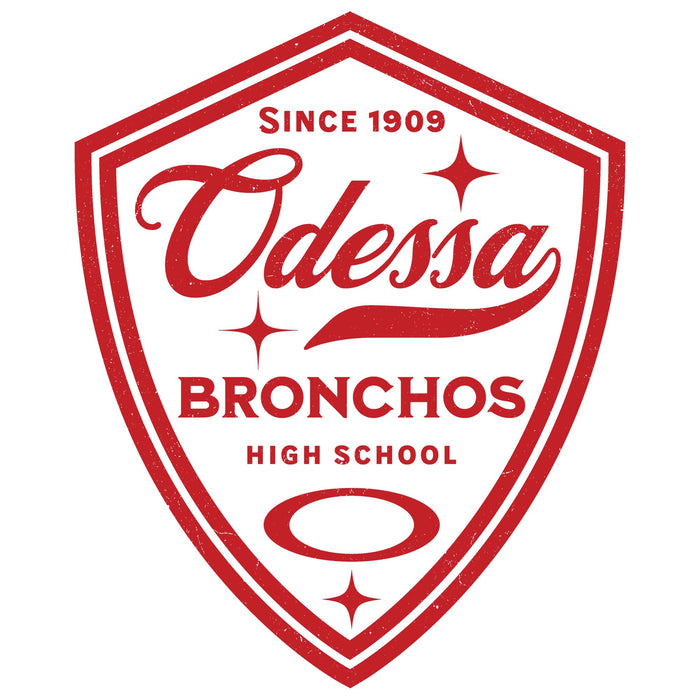 Close-up view of Odessa High School Bronchos Unisex 3/4 sleeve Raglan T-shirt 225