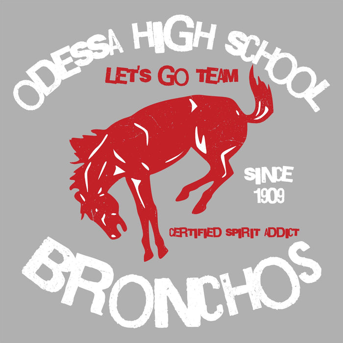Close-up view of Odessa High School Bronchos Unisex 3/4 sleeve Raglan T-shirt 228
