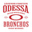 Red text on a white background with 'ODESSA BRONCHOS' and 'Legends Forever, Never Back Down' slogan. - Raglan t-shirt design 230