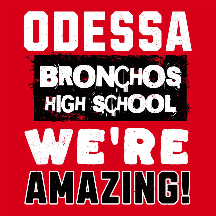 Close-up view of Odessa High School Bronchos Women's Red SoftStyle T-shirt 231