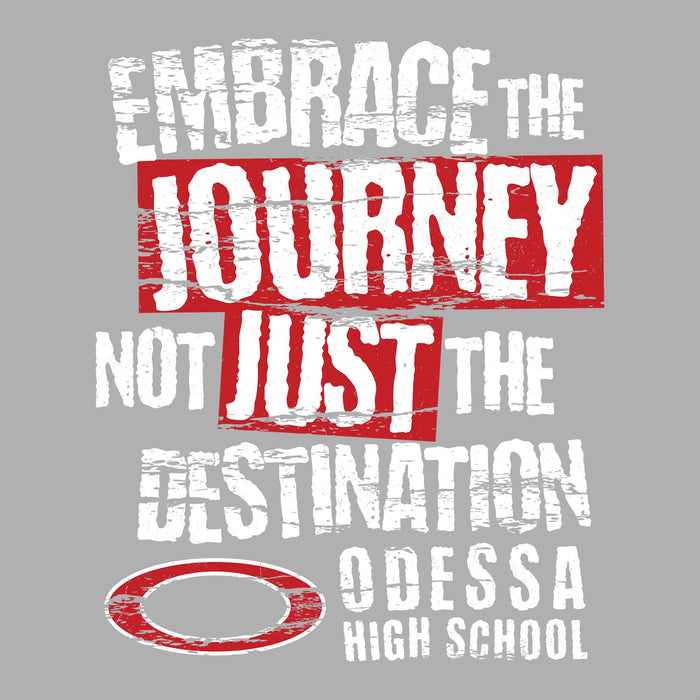 Close-up view of Odessa High School Bronchos Unisex 3/4 sleeve Raglan T-shirt 232