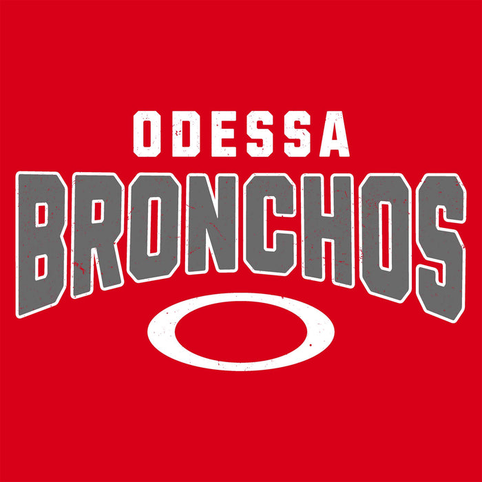 Close-up view of Odessa High School Bronchos Women's Red SoftStyle T-shirt 234