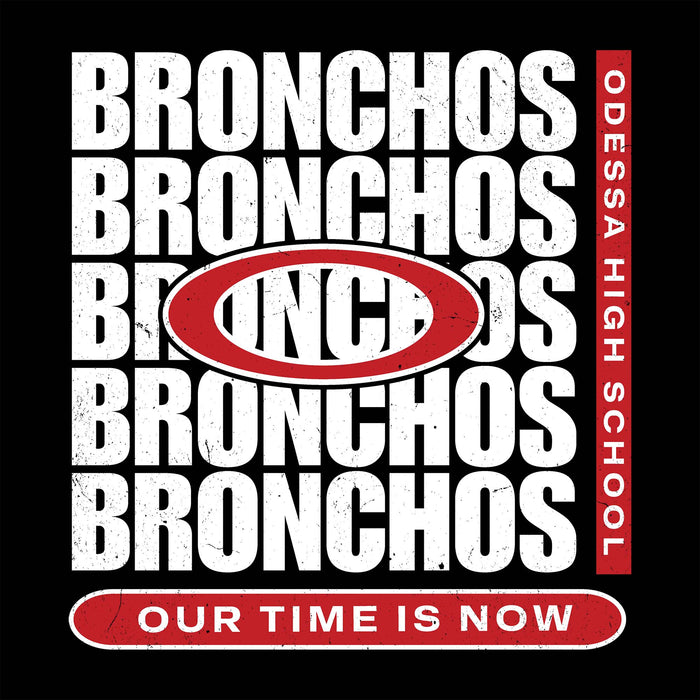 Close-up view of Odessa High School Bronchos Unisex 3/4 sleeve Raglan T-shirt 235