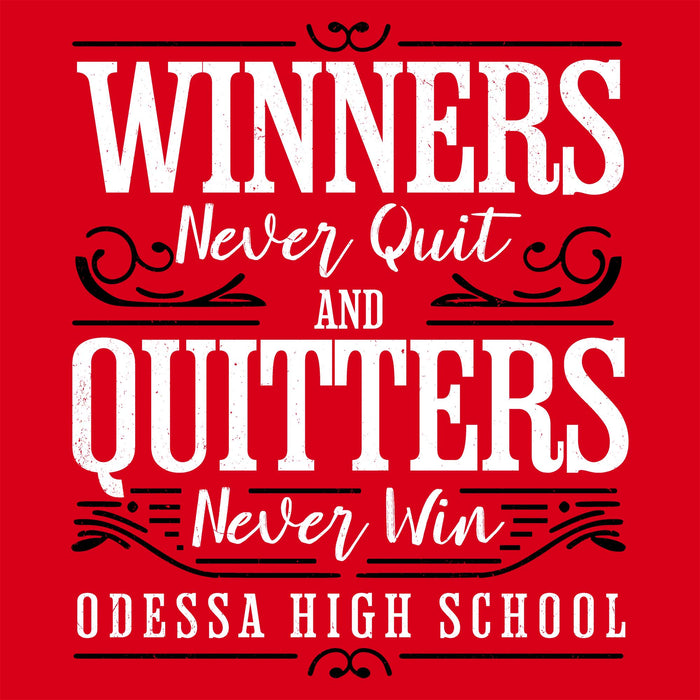Close-up view of Odessa High School Bronchos Women's Red SoftStyle T-shirt 237
