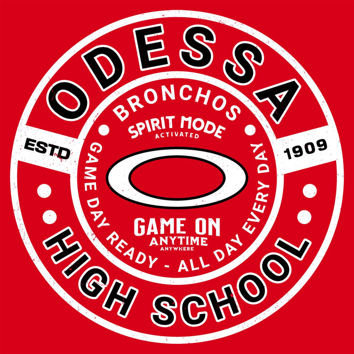 Close-up view of Odessa High School Bronchos Women's Red SoftStyle T-shirt 239