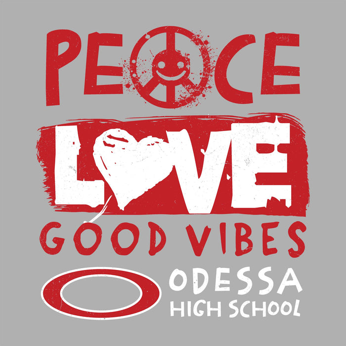 Close-up view of Odessa High School Bronchos Women's Grey SoftStyle T-shirt 240