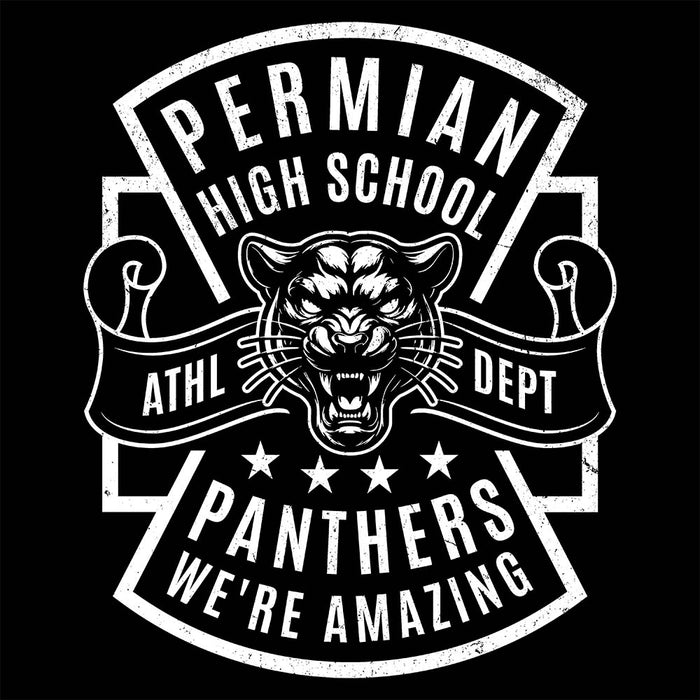 Close-up view of Permian High School Panthers Unisex 3/4 sleeve Raglan T-shirt 207