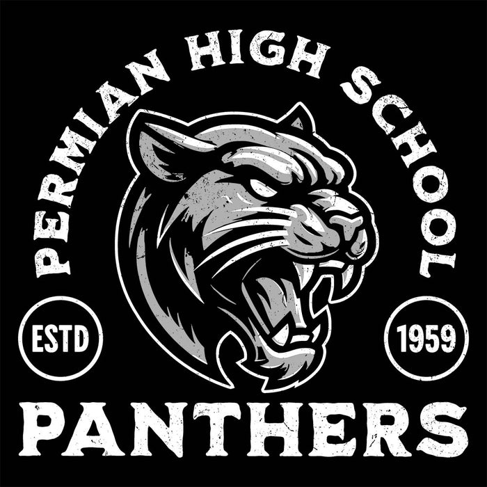 Close-up view of Permian High School Panthers Unisex 3/4 sleeve Raglan T-shirt 208