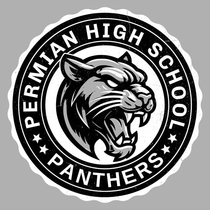 Close-up view of Permian High School Panthers Unisex 3/4 sleeve Raglan T-shirt 216