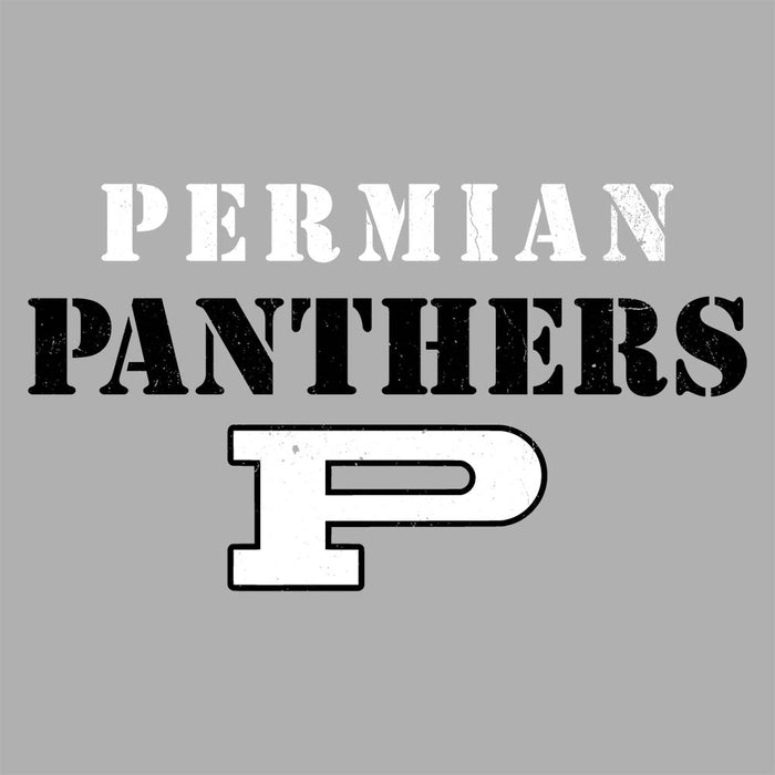 Close-up view of Permian High School Panthers Unisex 3/4 sleeve Raglan T-shirt 221