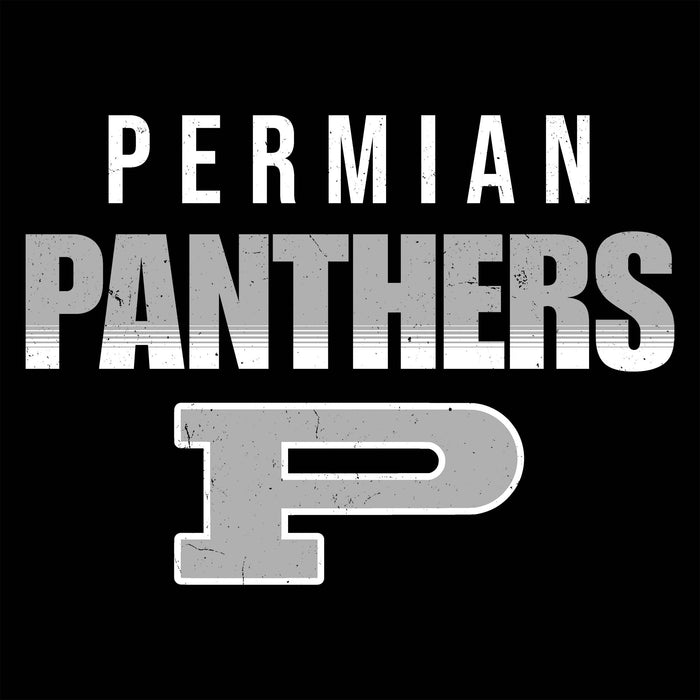 Close-up view of Permian High School Panthers Unisex 3/4 sleeve Raglan T-shirt 024