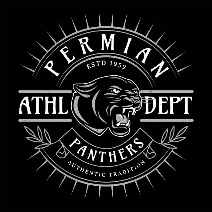 Close-up view of Permian High School Panthers Unisex 3/4 sleeve Raglan T-shirt 201