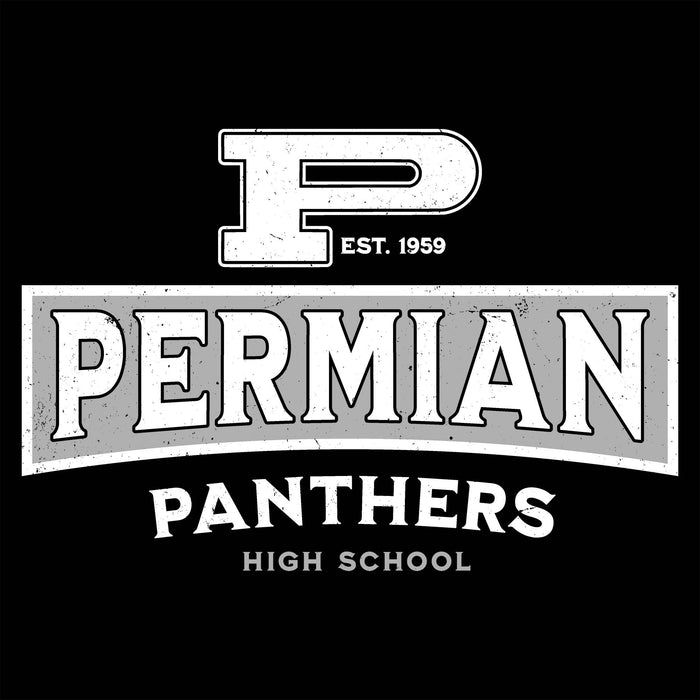 Permian Panthers High School logo with a large 'P' and text on a black  - classic t-shirt design 202background