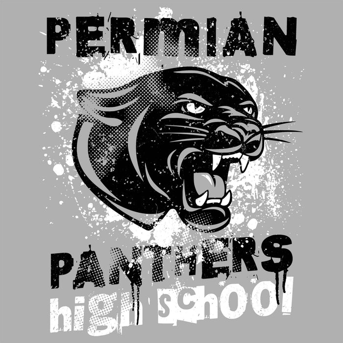 Close-up view of Permian High School Panthers Unisex 3/4 sleeve Raglan T-shirt 205