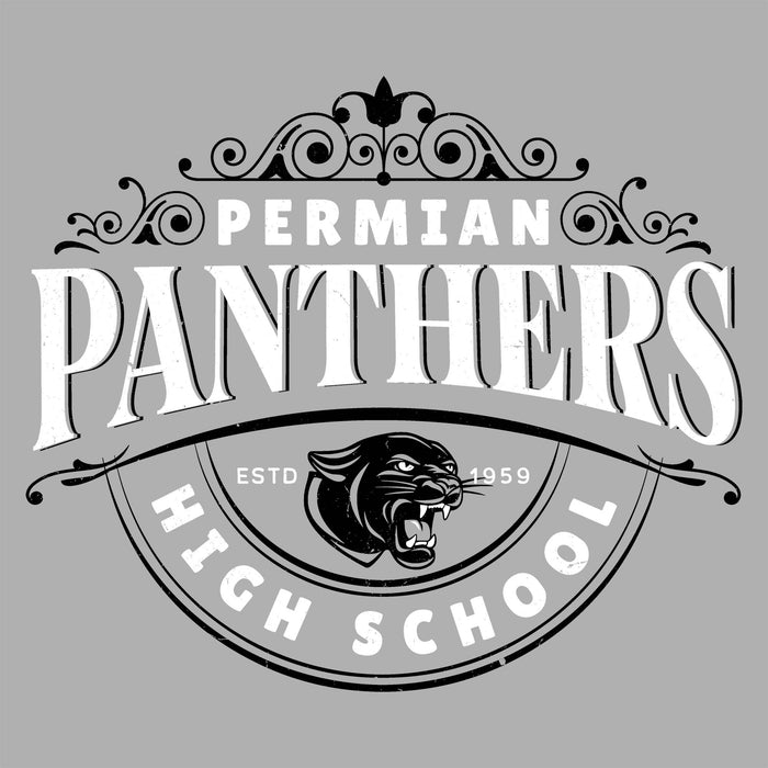 Close-up view of Permian High School Panthers Unisex 3/4 sleeve Raglan T-shirt 211