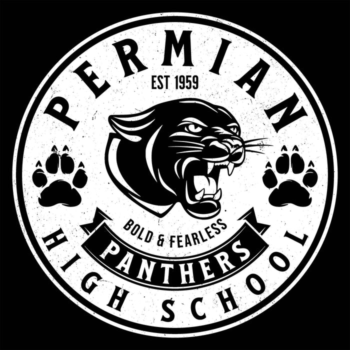 Close-up view of Permian High School Panthers Unisex 3/4 sleeve Raglan T-shirt 215