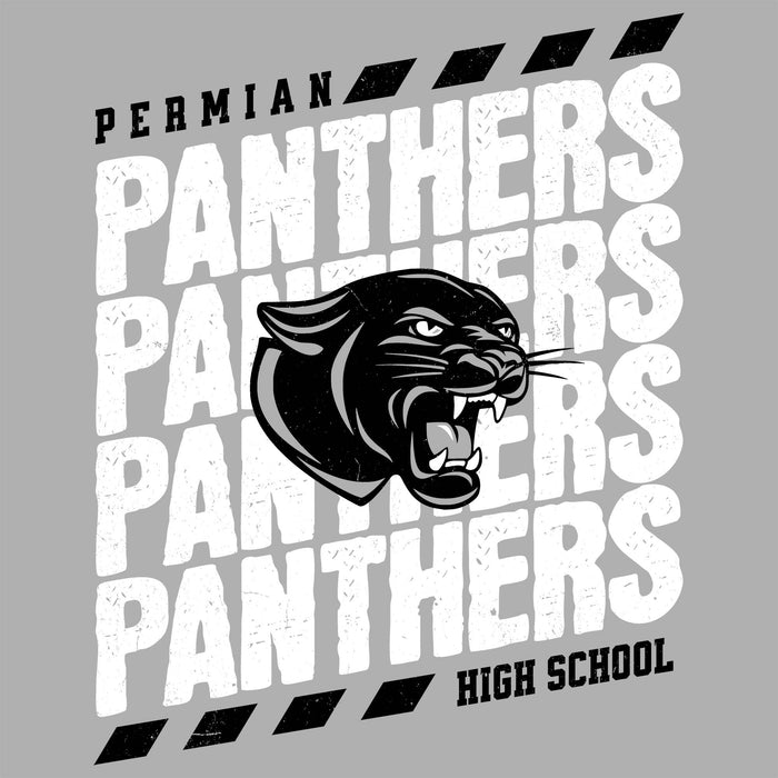 Gray t-shirt with 'Permian Panthers' text and panther logo on a gray background - classic t-shirt design 223