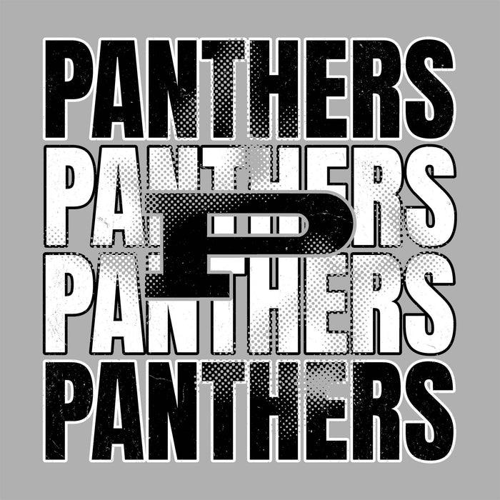 Repetition of 'PANTHERS' text with a black arrow on a gray background - Permian Panthers classic t-shirt design 233