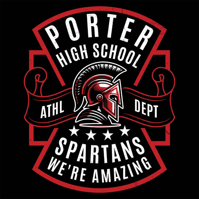 Close-up view of Porter High School Spartans Black Classic Unisex T-shirt 207