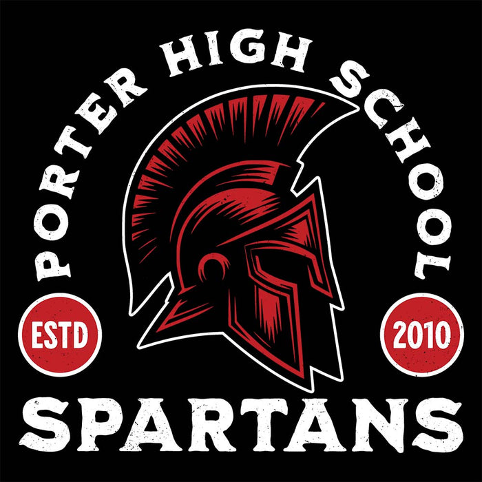 Close-up view of Porter High School Spartans Black Classic Unisex T-shirt 208