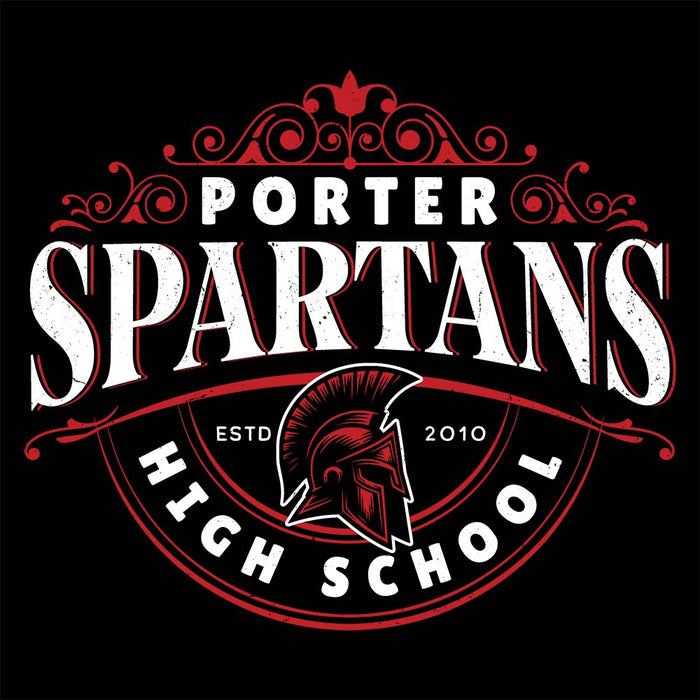 Close-up view of Porter High School Spartans Black Classic Unisex T-shirt 211