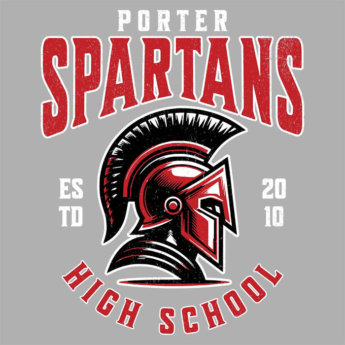 Close-up view of Porter High School Spartans Unisex 3/4 Sleeve Raglan T-shirt 213