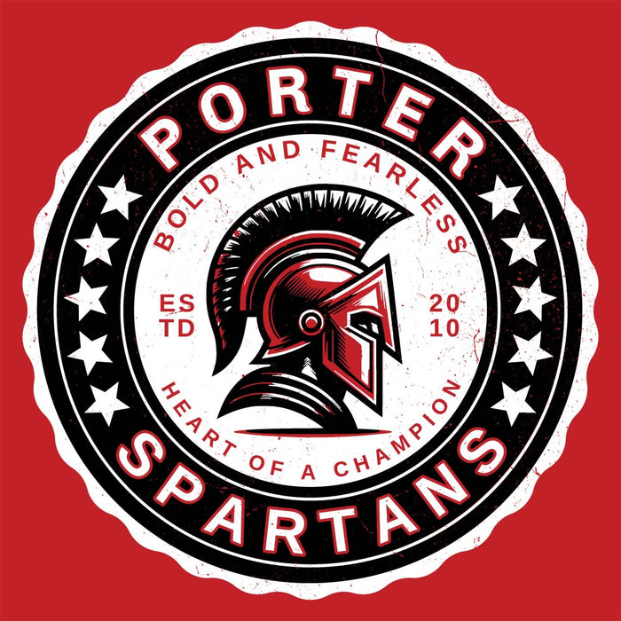 Close-up view of Porter High School Spartans Red Classic Unisex T-shirt 216