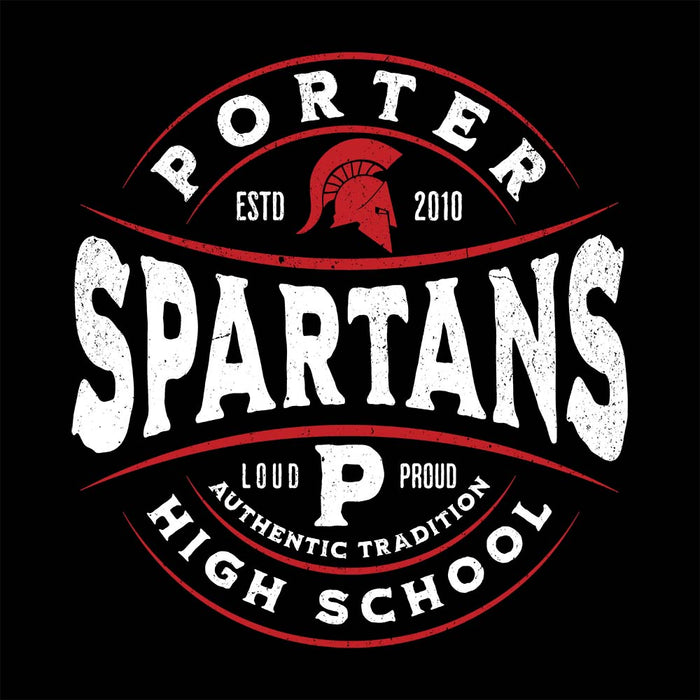 Close-up view of Porter High School Spartans Black Classic Unisex T-shirt 218